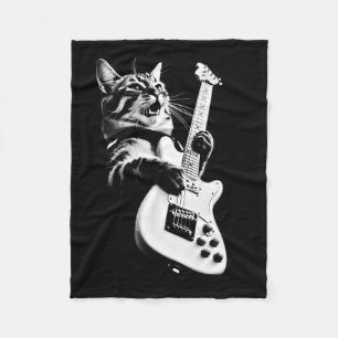 Rock Cat Playing Guitar - Funny Guitar Cat 1 Fleecedecke