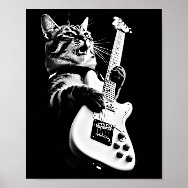 Rock Cat Playing Guitar - Funny Guitar Cat 1 Poster (Vorne)