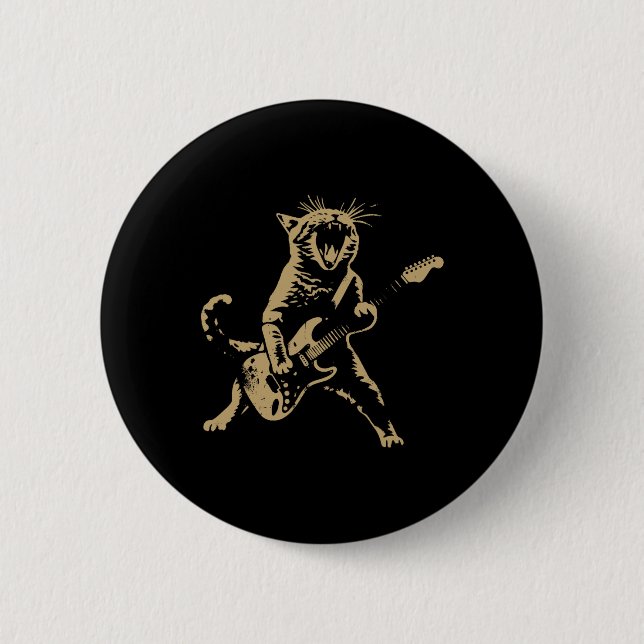 Rock Cat Playing Guitar - Funny Guitar Cat Button (Vorderseite)