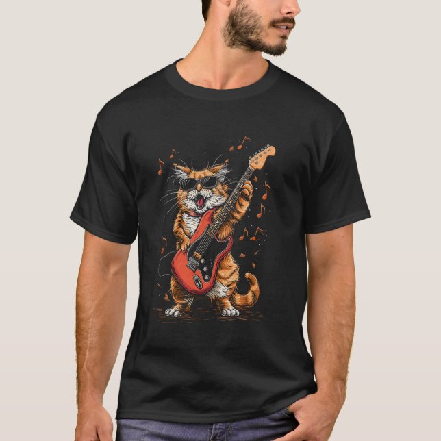 Rock Cat Playing Guitar - Funny Guitar Cat Lover T-Shirt (Vorderseite)
