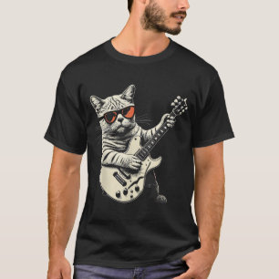 Rock Cat Playing Guitar - Funny Guitarist Cat T-Shirt