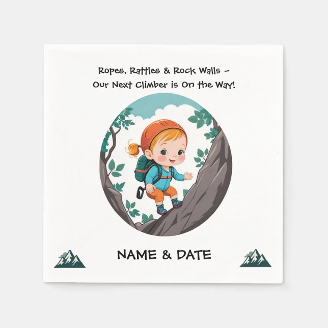 Rock Climber Adventure Theme Girl Baby Napkin Serviette (Vorderseite)