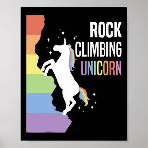 Rock Climbing Einhorn Lustiges Regenbogen-Klettere Poster