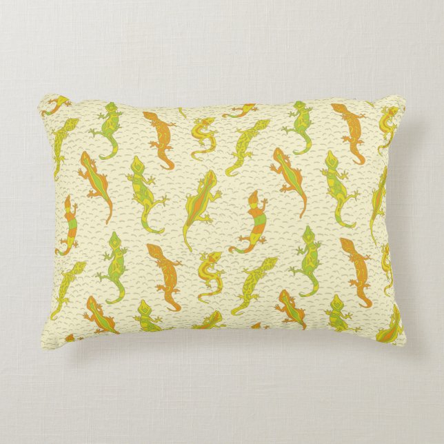 Rock Climbing Geckos auf gelb - nahtlos Muster. Dekokissen (Vorderseite)