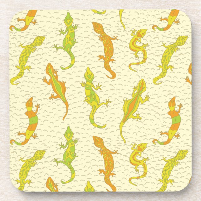Rock Climbing Geckos auf gelb - nahtlos Muster. Getränkeuntersetzer (Vorderseite)