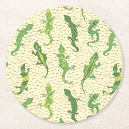 Rock Climbing Geckos auf gelb - nahtlos Muster. Runder Pappuntersetzer