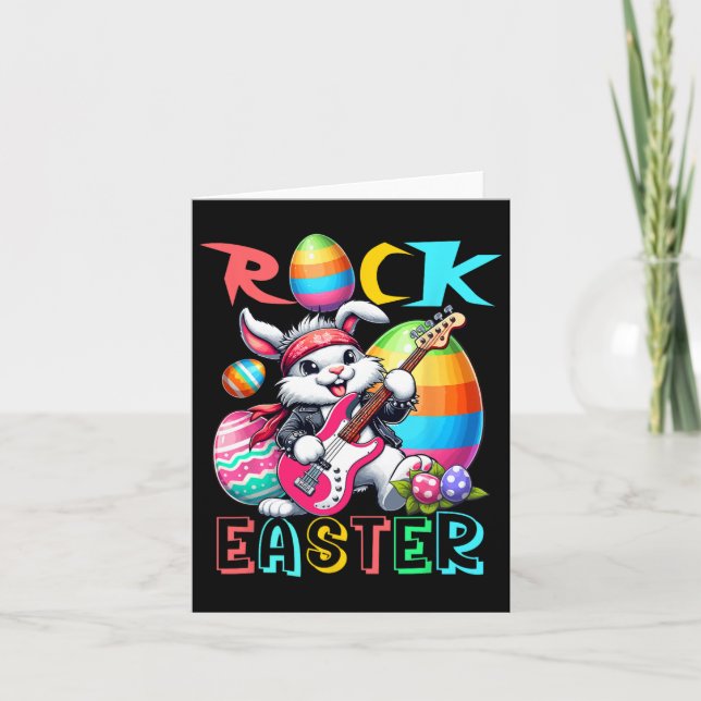 Rock Easter Costume Bunny Playing Gitarrist Karte (Vorderseite)
