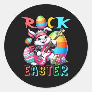 Rock Easter Costume Bunny Playing Gitarrist Runder Aufkleber