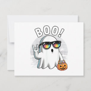 Rock Ghost Retro Halloween Pumpkin Funny Boo Dankeskarte