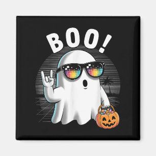 Rock Ghost Retro Halloween Pumpkin Funny Boo Magnet