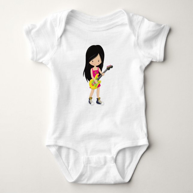 Rock Girl, Black Hair, Band, Musik, Gitarrenspiele Baby Strampler (Vorderseite)
