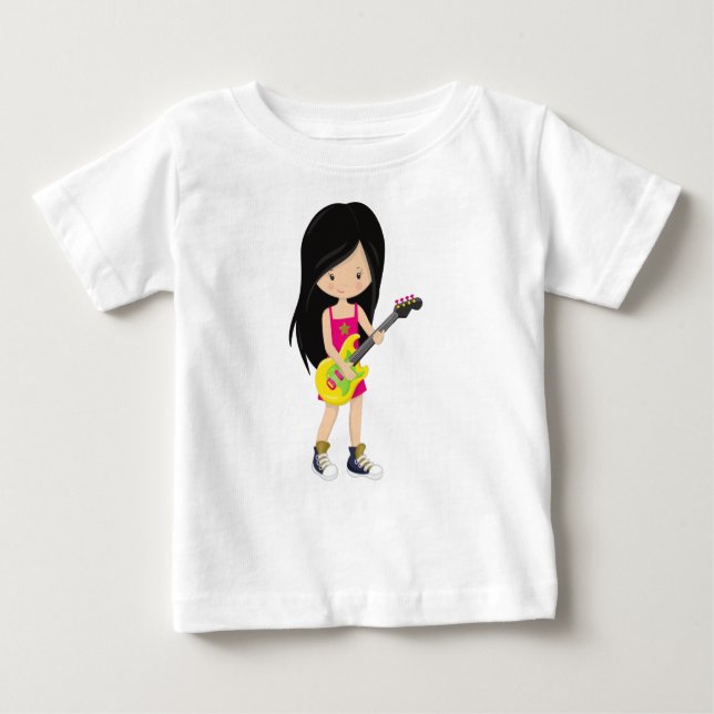Rock Girl, Black Hair, Band, Musik, Gitarrenspiele Baby T-shirt (Vorderseite)
