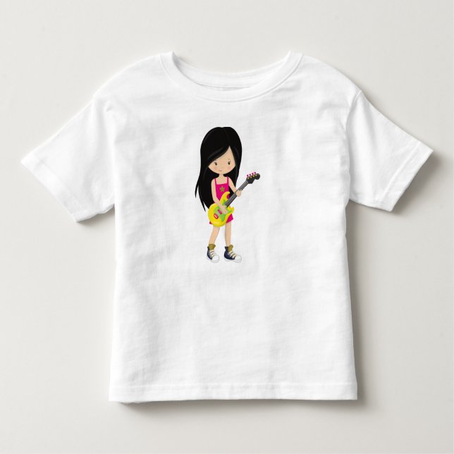 Rock Girl, Black Hair, Band, Musik, Gitarrenspiele Kleinkind T-shirt (Vorderseite)