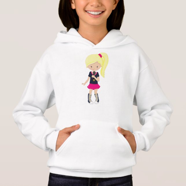 Rock Girl, Blonde Hair, Mikrofon, Band Sänger Hoodie (Vorderseite)