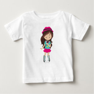 Rock Girl, Brown Hair, Band Sänger, Mikrofon Baby T-shirt