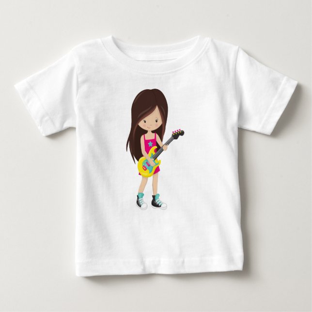 Rock Girl, Brown Hair, Gitarrenspieler, Band, Musi Baby T-shirt (Vorderseite)