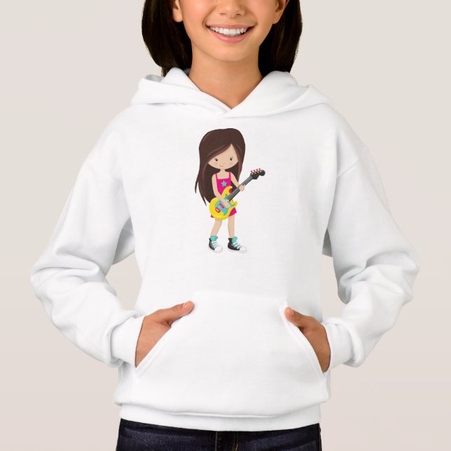 Rock Girl, Brown Hair, Gitarrenspieler, Band, Musi Hoodie (Vorderseite)
