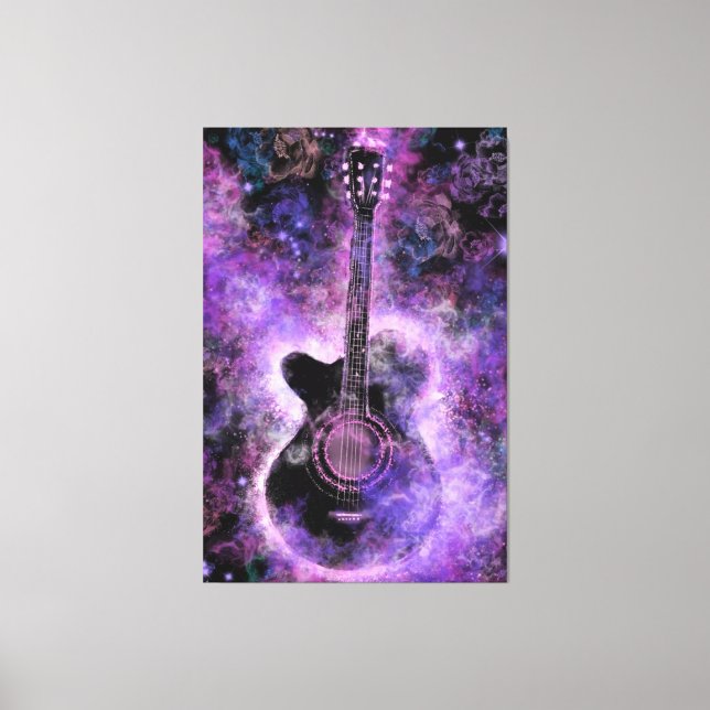 Rock Guitar Canvas Print Malerei Lila Mauer Kunst Leinwanddruck (Vorderseite)