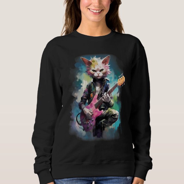 Rock Guitar Devon Rex Cat Guitarist Sweatshirt (Vorderseite)