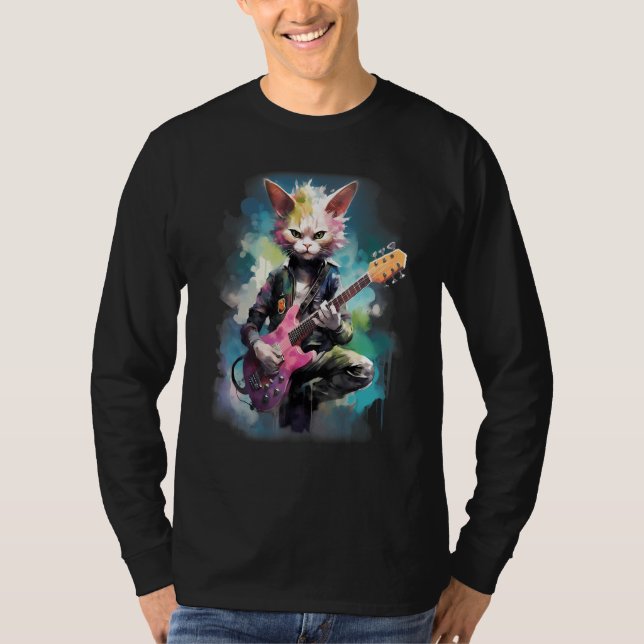 Rock Guitar Devon Rex Cat Guitarist T-Shirt (Vorderseite)