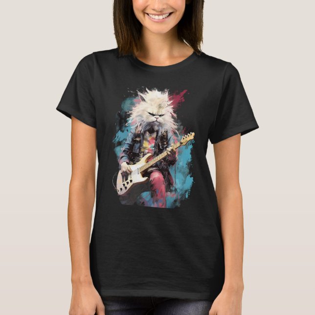 Rock Guitar Persian Cat Guitarist T-Shirt (Vorderseite)