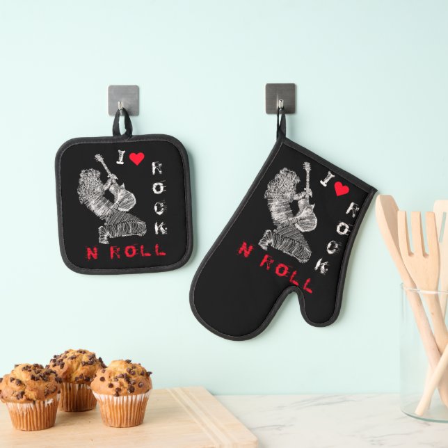 Rock Guitar Player Oven Mitt & Pot Holder Set (Insitu (Hängend))