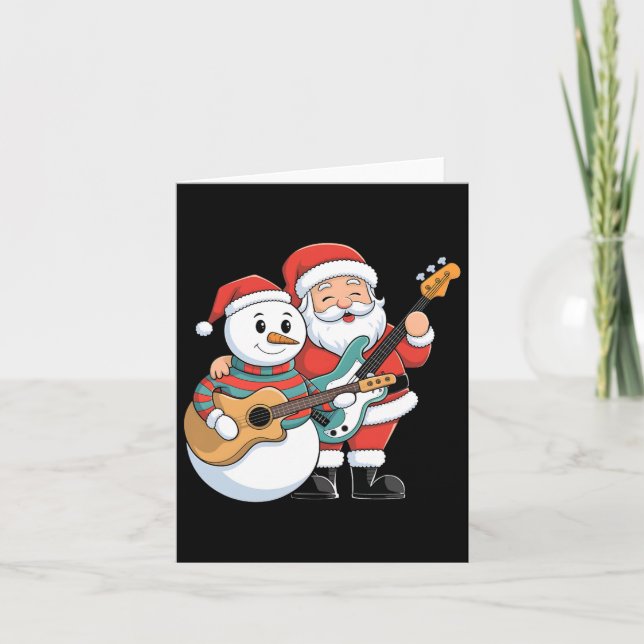 Rock Guitar Snowman und Santa Claus Gitarre spiele Karte (Vorderseite)