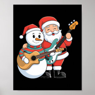 Rock Guitar Snowman und Santa Claus Gitarre spiele Poster