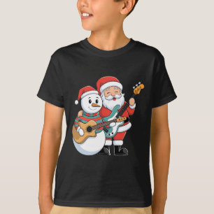 Rock Guitar Snowman und Santa Claus Gitarre spiele T-Shirt