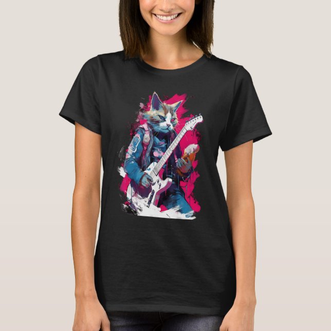 Rock Guitar Snowshoe Cat Guitarist T-Shirt (Vorderseite)