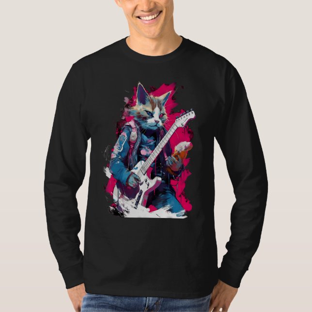 Rock Guitar Snowshoe Cat Guitarist T-Shirt (Vorderseite)