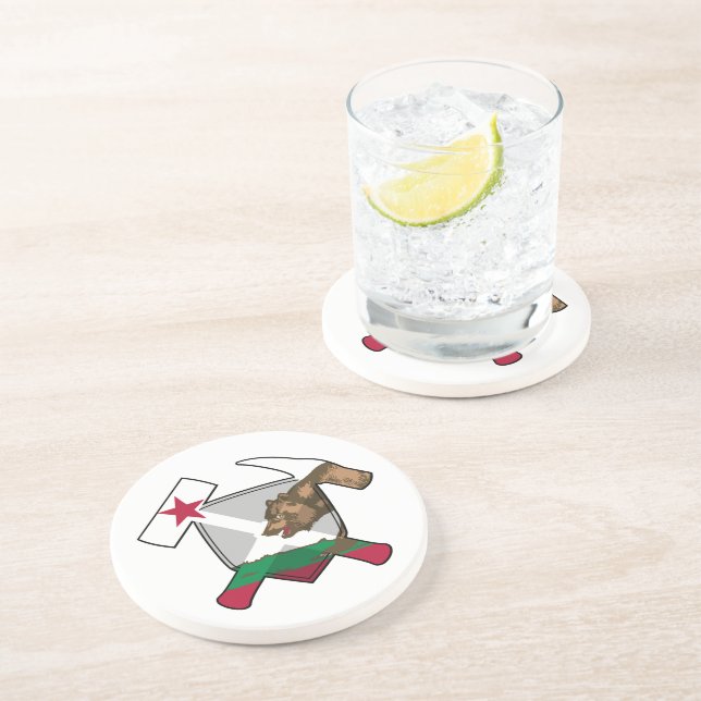 Rock-Hammer-Logo des Geologen mit kalifornischer F Getränkeuntersetzer (Seite)