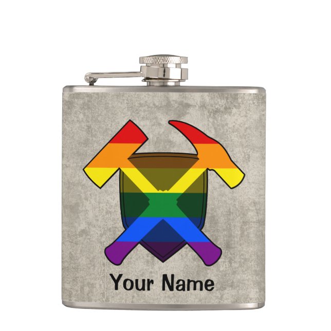 Rock Hammer Shield von Geologist - LGBT Regenbogen Flachmann (Vorderseite)