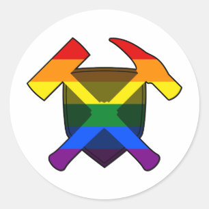Rock Hammer Shield von Geologist - LGBT Regenbogen Runder Aufkleber