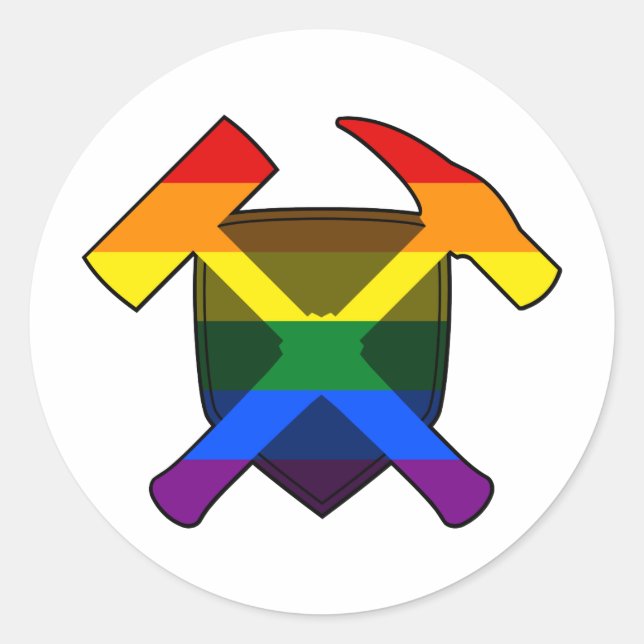 Rock Hammer Shield von Geologist - LGBT Regenbogen Runder Aufkleber (Vorderseite)