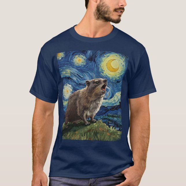 Rock Hyrax Awawa Upset Moon Starry Night Van Gogh T-Shirt (Vorderseite)