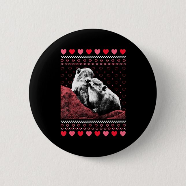 Rock Hyrax Valentine's Day Ugly Sweater Style  Button (Vorderseite)