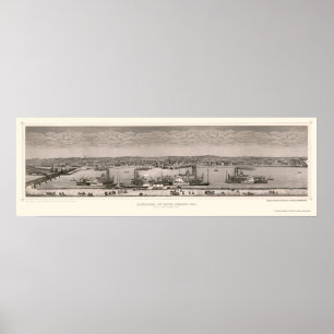 Rock Island, IL Panorama Karte - 1874 Poster