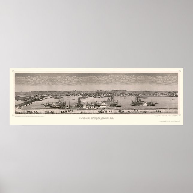 Rock Island, IL Panorama Karte - 1874 Poster (Vorne)
