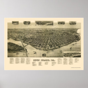 Rock Island, IL Panorama Karte - 1889 Poster