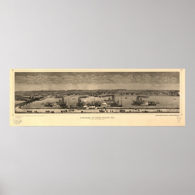 Rock Island Illinois 1874 Antique Panoramabalkarte Poster (Vorne)