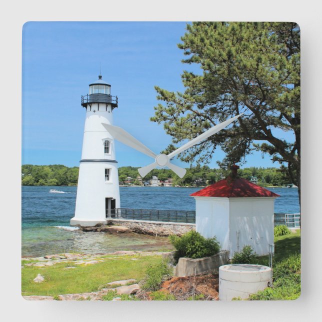 Rock Island Lighthouse, New York Wall Clock Quadratische Wanduhr (Vorderseite)