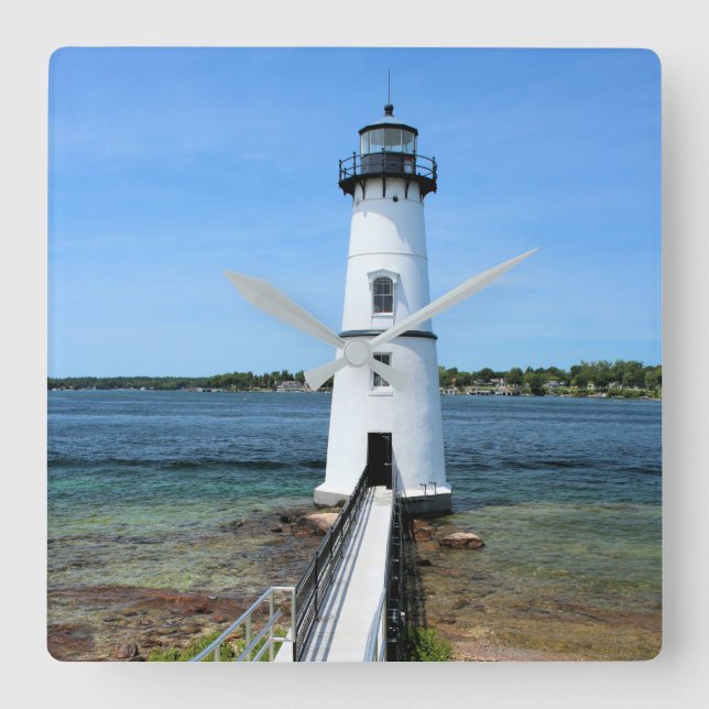 Rock Island Lighthouse, New York Wall Clock Quadratische Wanduhr (Vorderseite)