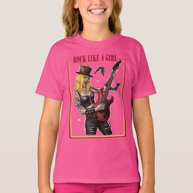 Rock Like a Girl  – Cool Heavy Metal Girl  T-Shirt (Vorderseite)