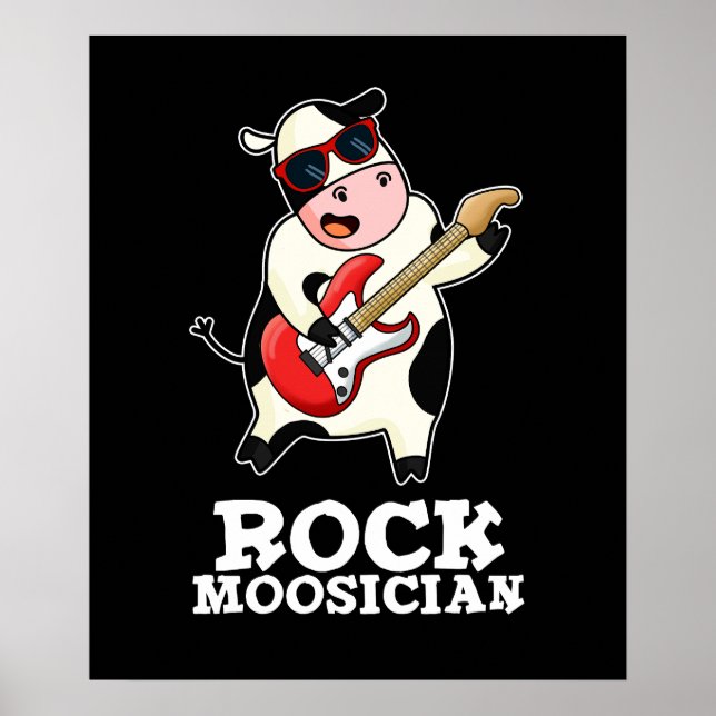 Rock Moosician Funny Cow Musiker Puck Dark BG Poster (Vorne)