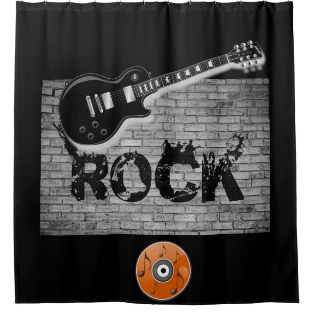 Rock Music Gitarre schwarzer Duschvorhang (Vorderseite)