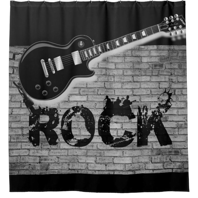 Rock Music Gitarre schwarzer Duschvorhang (Vorderseite)
