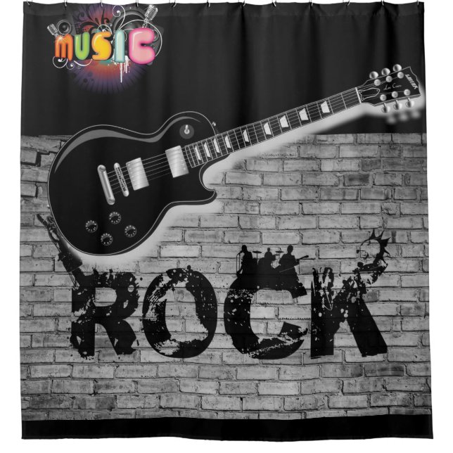 Rock Music Gitarre schwarzer Duschvorhang (Vorderseite)