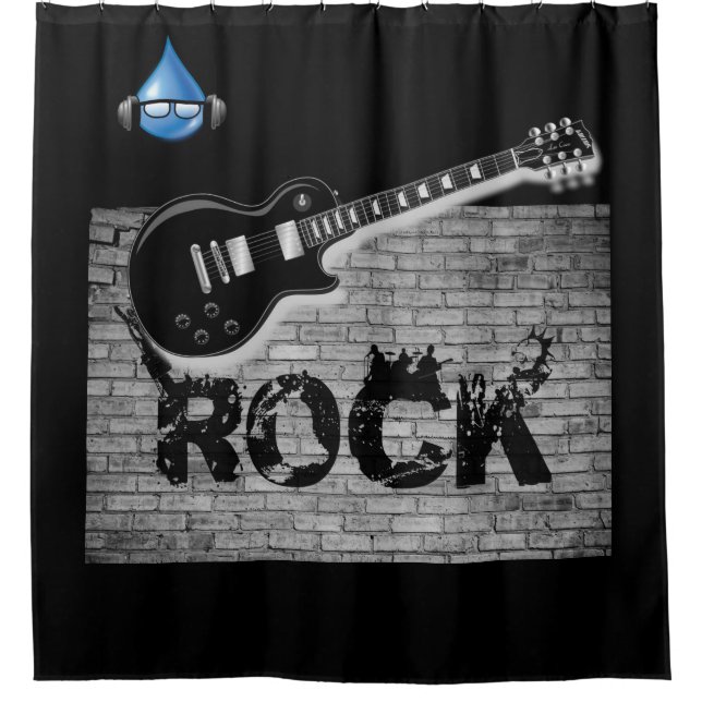 Rock Music Gitarre schwarzer Duschvorhang (Vorderseite)