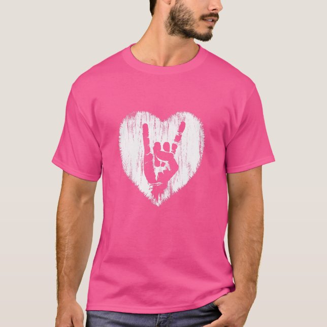 Rock Music Heart Rock on Hand Hörer T-Shirt (Vorderseite)